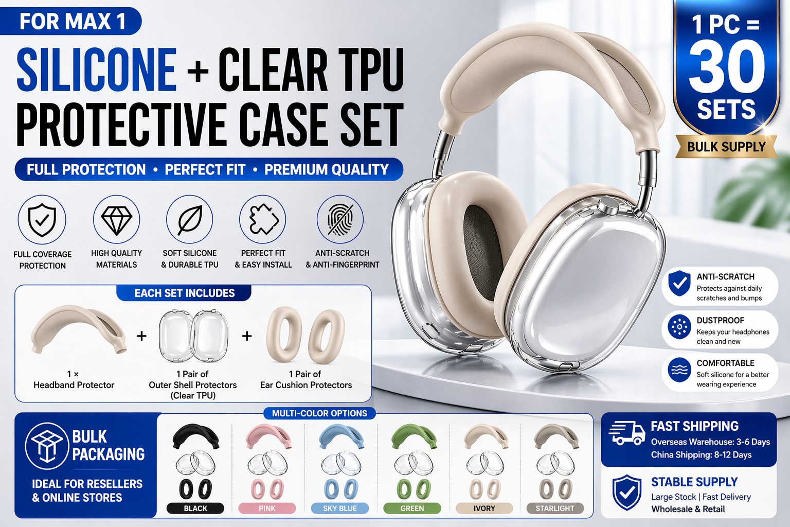 Max 1 Silicone + Clear TPU Protective Case Set / Multi-Color / Full Coverage / 1 PC = 30 Sets / High Quality | Fast Shipping