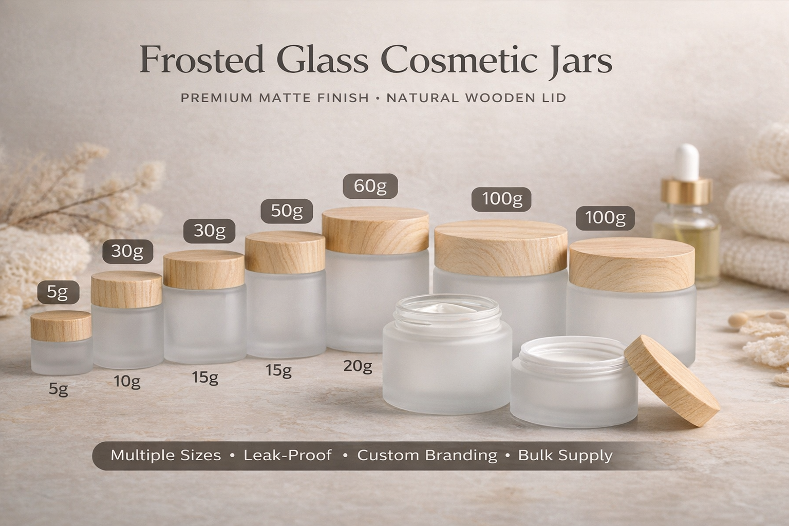 Wooden Lid Cosmetic Container / 5g–100g / Matte Finish / Premium Storage Jar / High Quality