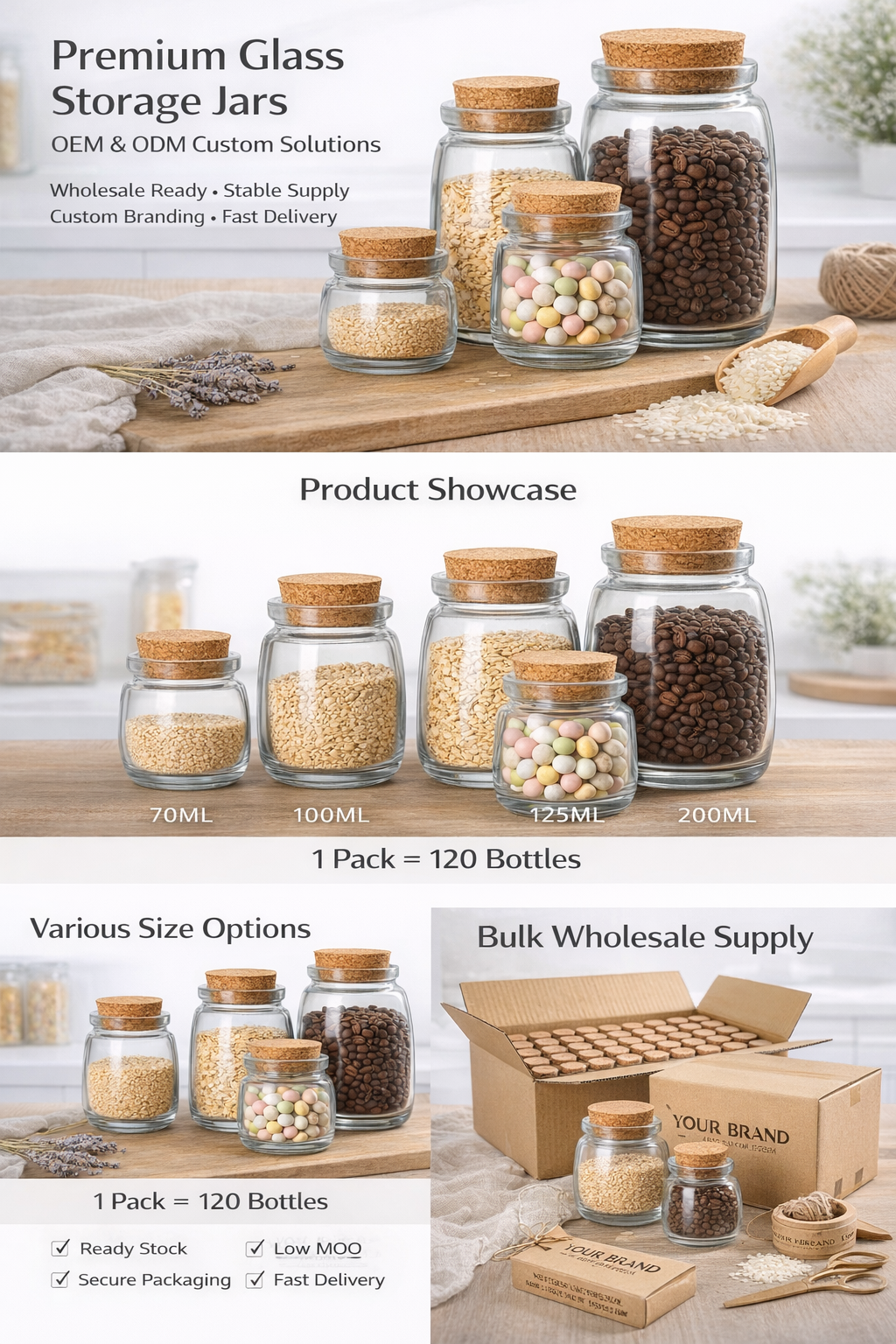 Clear Storage Jars with Cork Lid / 70ML–200ML / Bulk Pack / Premium Glass / High Quality | Fast Shipping